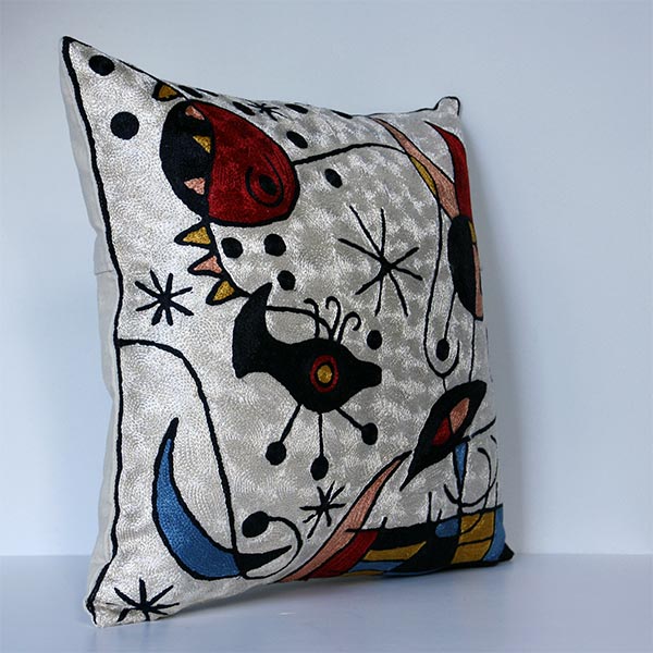 Cream Miro Abstract Art Throw Pillow for Contemporary Modern Decor Cushion Cover Size 45cm