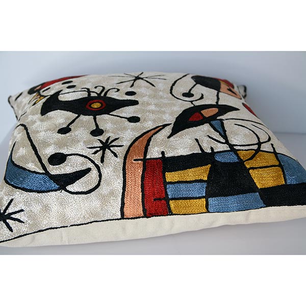 Cream Miro Abstract Art Throw Pillow for Contemporary Modern Decor Cushion Cover Size 45cm