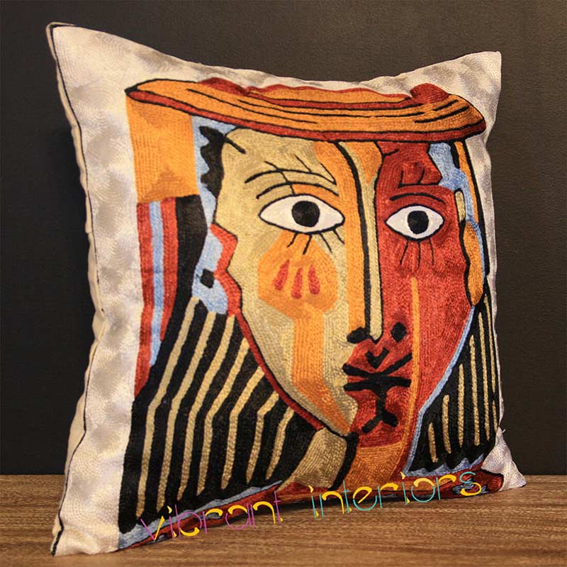 Contemporary Art Abstract Decorative Modern Designer 18x18inch Silk Multi-colour Vibrant Throw Pillow Cushion Cover