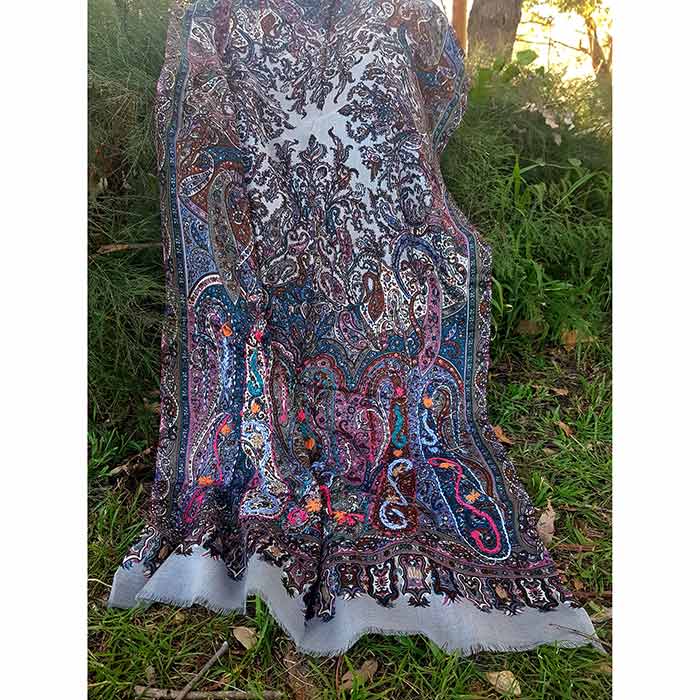 Bohemian Peacock Paisley Ethnic Scarf, an ornamental textile Indian design using buta with hand embroidery, women scarf or stole, size 74 x 28 inch