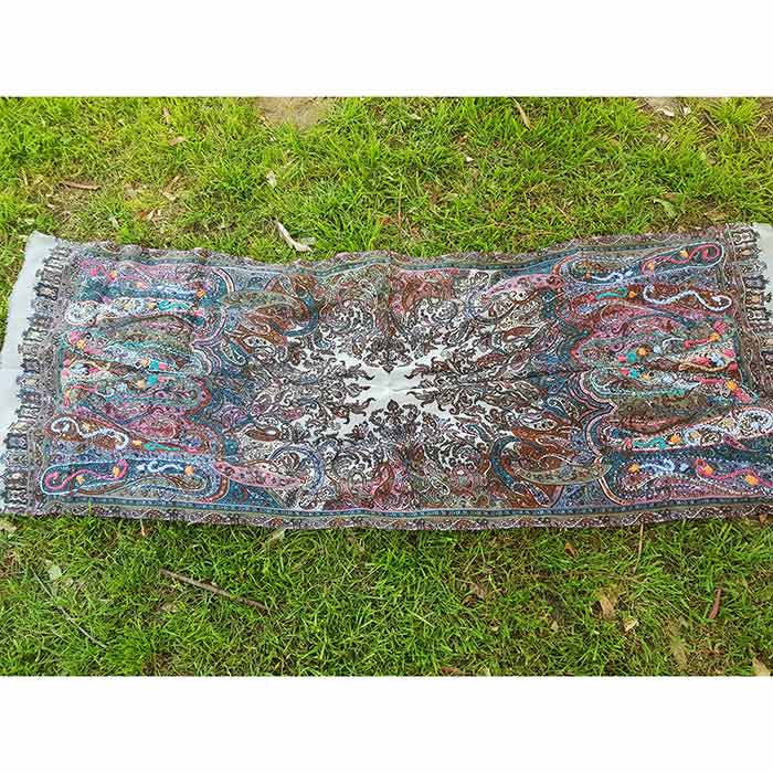 Bohemian Peacock Paisley Ethnic Scarf, an ornamental textile Indian design using buta with hand embroidery, women scarf or stole, size 74 x 28 inch