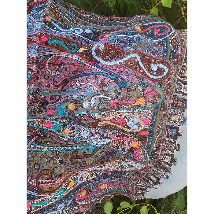 Bohemian Peacock Paisley Ethnic Scarf, an ornamental textile Indian design using buta with hand embroidery, women scarf or stole, size 74 x 28 inch