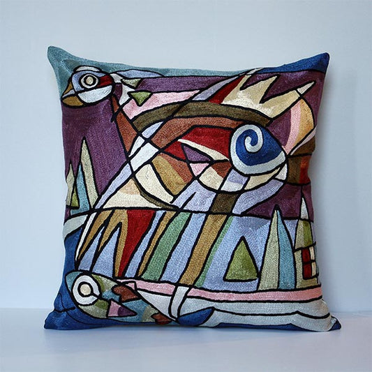 Cubisim Bird Vibrant Colours Abstract Art Cushion Cover for Contemporary Modern Decor Throw Pillow 45cm