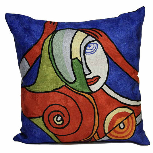 Contemporary Art Abstract Decorative Modern Designer 18x18inch Silk Multi-colour Vibrant Throw Pillow Cushion Cover