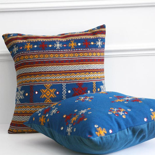 Blue Red and Yellow Tribal Embroidery Bohemian Ethnic Cushion Cover with Insert handwover Throw Pillow Size 40cm