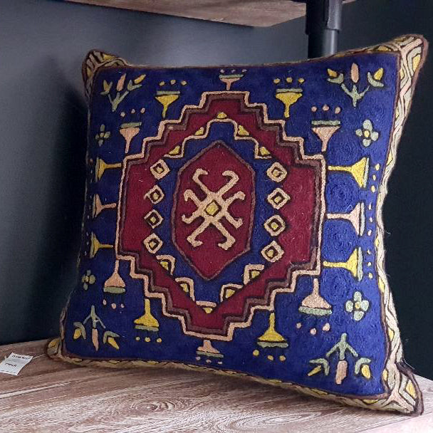 Akrep Scorpion Blue Motif Kilim Tapestry Pattern Throw Pillow Turkish Chic Ethnic, Traditional, Contemporary Style, Accent Cushion Made in West Asia