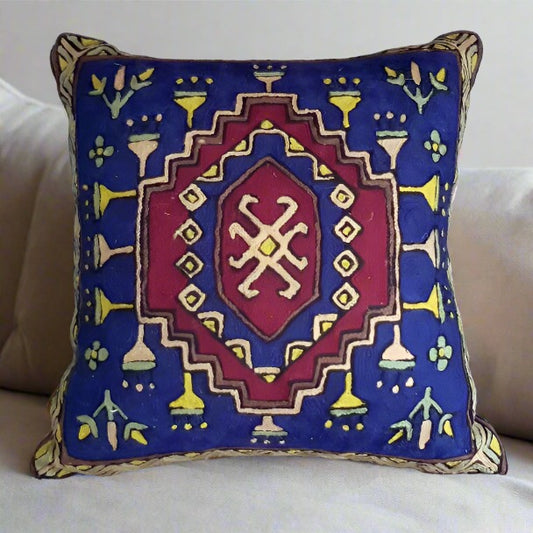 Akrep Scorpion Blue Motif Kilim Tapestry Pattern Throw Pillow Turkish Chic Ethnic, Traditional, Contemporary Style, Accent Cushion Made in West Asia