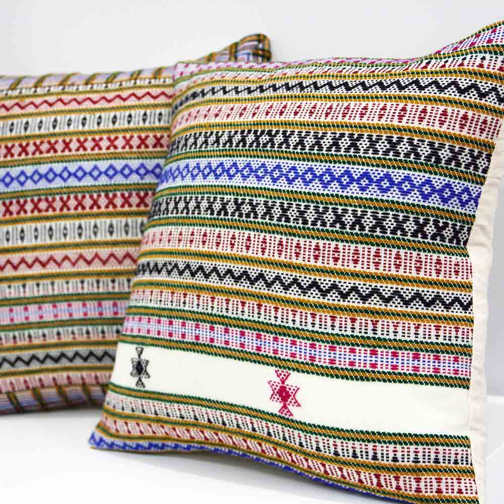 Ethnic stripped tribal pattern tapestry cushion covers textured on vibrant colours Bohemian style decor