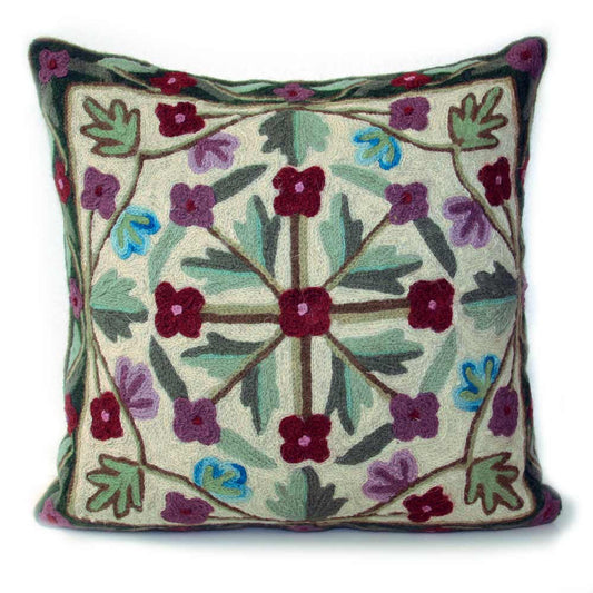 Floral Crewel Embroidery Cushion