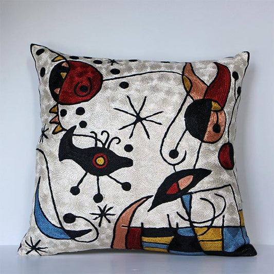 Cream Miro Abstract Art Throw Pillow for Contemporary Modern Decor Cushion Cover Size 45cm