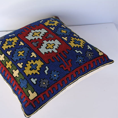 Cross motif Turkish Persian kilim decorative cushion cover featuring eclectic and relaxed bohemian colors, textures, and patterns