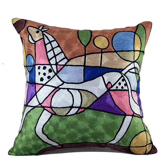 Contemporary Art Abstract Decorative Modern Designer 18x18inch Silk Multi-colour Vibrant Throw Pillow Cushion Cover