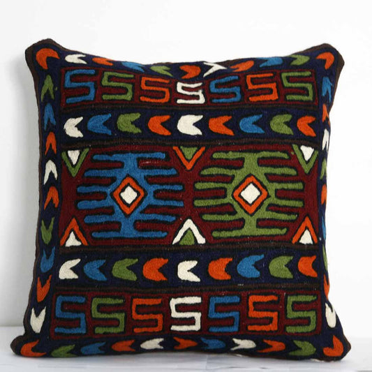 Kilim Motif Pattern Throw Pillow Vibrant Ethnic Cushion Cover for Traditional, Contemporary, Bohemian Gypsy Turkish Accent Living