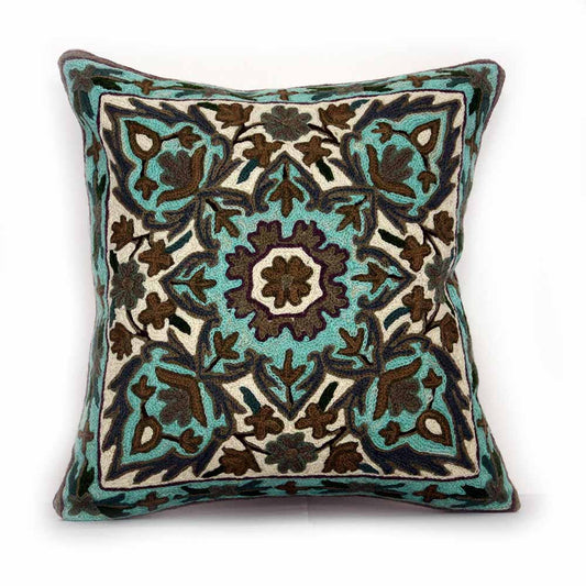 Kashmiri Hand Crafted Crewel Floral Botanical Cushion Cover Perfect for Spring Traditional Whimsical décor