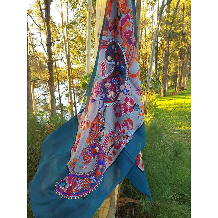 Greenish Floral Paisley Ethnic Scarf