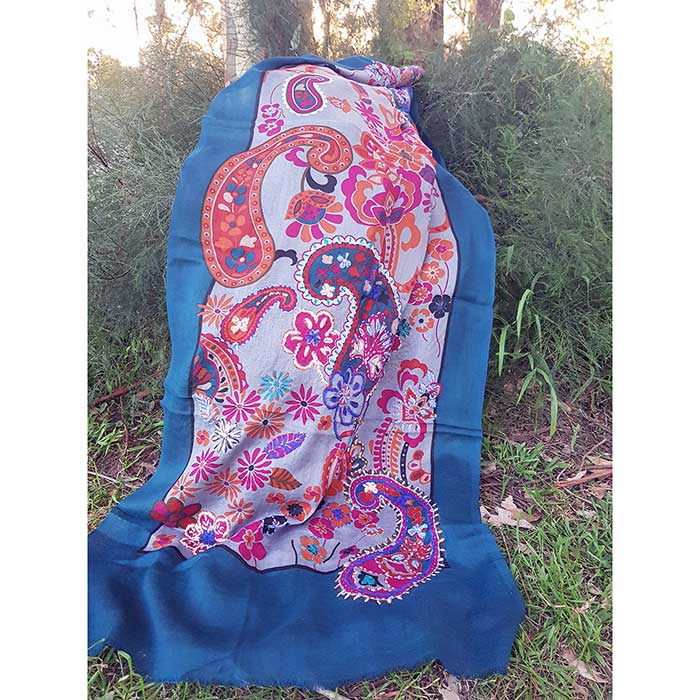 Greenish Floral Paisley Ethnic Scarf