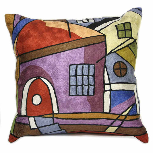 Contemporary Art Abstract Decorative Modern Designer 18x18inch Silk Multi-colour Vibrant Throw Pillow Cushion Cover